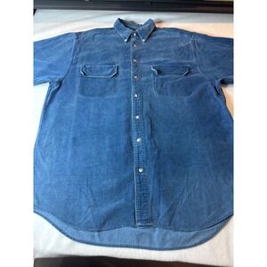 Vintage Eddie Baver Blue Corduroy Button-Down Shirt With Pockets For Men large